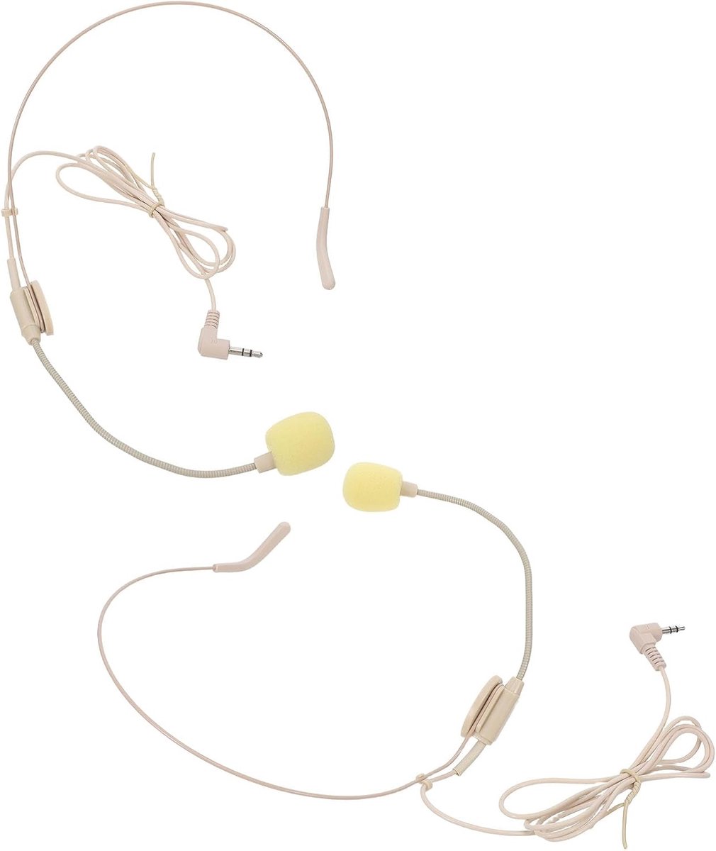 Bedrade Headsets Microfoon - Koptelefoon Set - Professionele Stem - Comfortabel Verstelbaar - 100cm Lengte - Beige