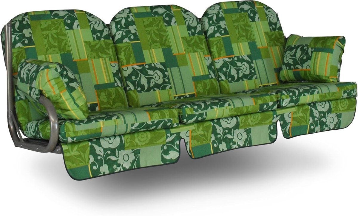 Schommelbank kussenset 3-zits 180x50 cm dik zitkussen met rugkussens en volant – tuinbank kussen, wasbaar, comfortabel outdoor balkon tuin – oranje met patroon – Urbanhome