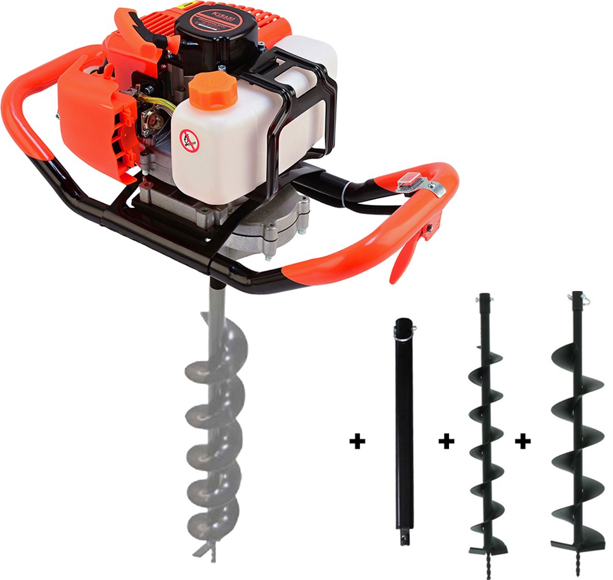Kibani Grondboor 52cc benzine + Grondboren set 100 mm en 150 mm + Verlengstuk - Palenboor - Grondboor machine