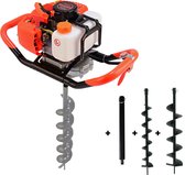 Kibani Grondboor 52cc benzine + Grondboren set 100 mm en 150 mm + Verlengstuk - Palenboor - Grondboor machine