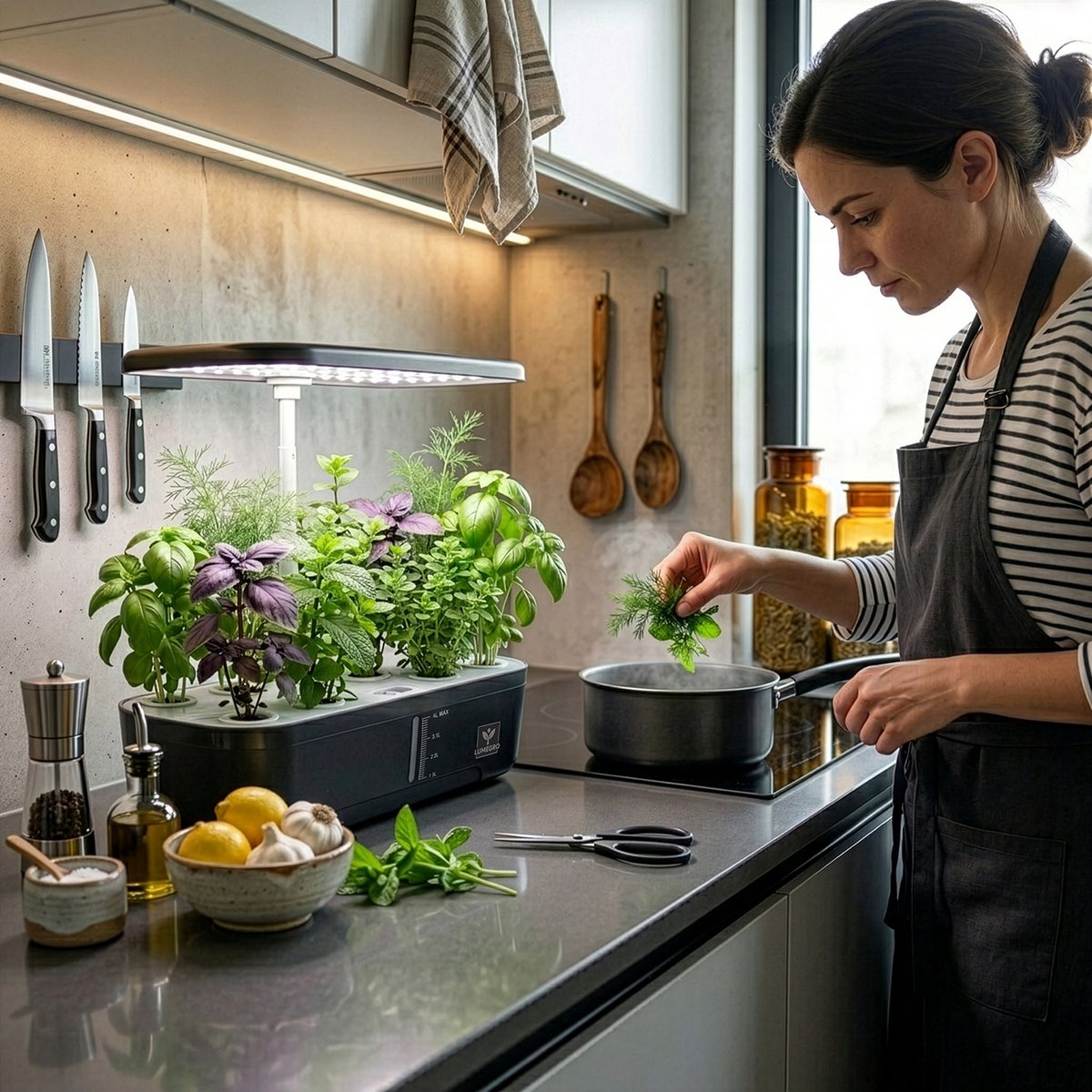 Lumegro Hydrocultuur Kweeksysteem Kitchin Extra set compleet. Smart Garden intelligente binnentuin moestuin, compleet met 15 soorten kruidenzaden.