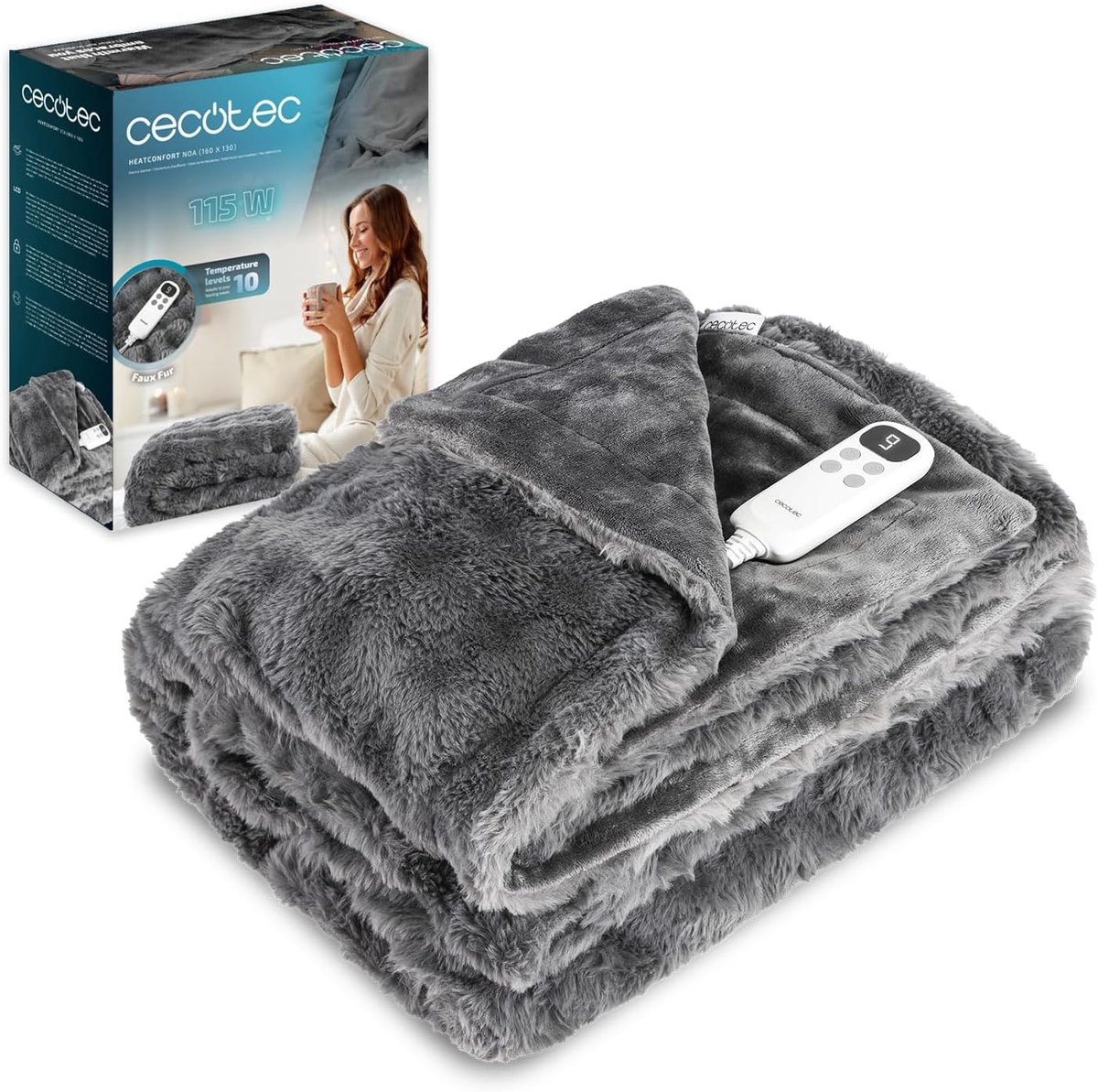 Elektrische Deken - Verwarmde Deken - Comfort Warmte - 10 Temperatuurstanden - 160 x 130 cm - Grijs