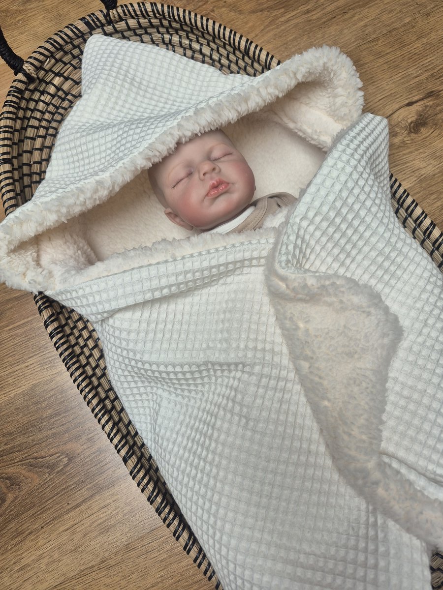 Wikkeldeken - Omslagdoek - Badcape Baby - Gebroken Wit - Teddy - 70x70cm / Baby Creaties
