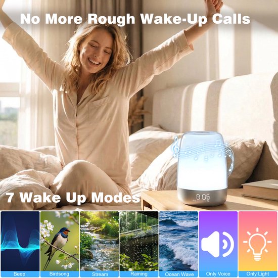 YONO Wake Up Light - Slaapwekker - Nachtlamp - Lichtwekker met Natuurlijke Geluiden - Digitale Wekker Slaapkamer van Yono. — afbeelding 5