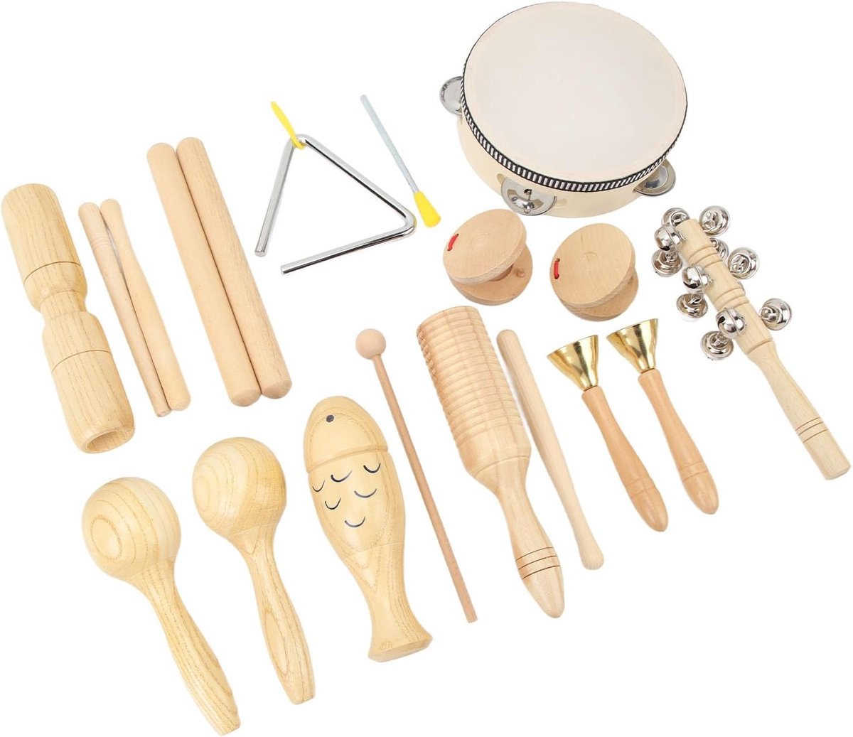 Houten Percussie Set - Muzikaal Speelgoed - Muziek Leren - 10 Delige Set - 35 x 30 x 10 cm