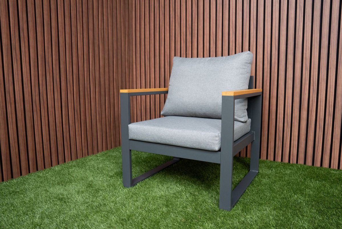 Loungestoel Cube Antraciet Diningchair Aluminium/Hout - 22381A