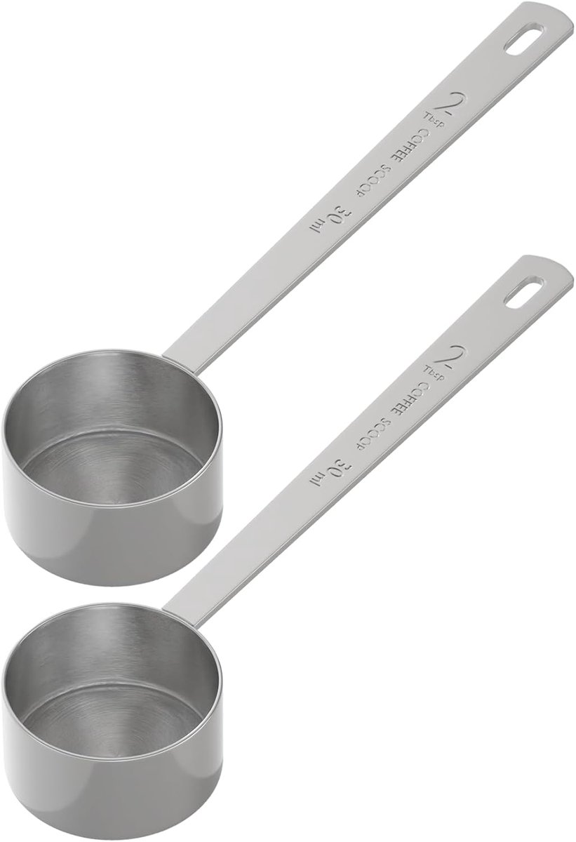 Koffieschep RVS - Maatschep 30ml - Koffie Dosering - Lange Steel - 2 Stuks - Zilver
