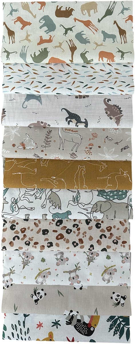 BINK Bedding - 10 lapjes - Quilt Patchwork - Dieren 25 x 25 cm - Set = 10 lapjes - 100% katoen