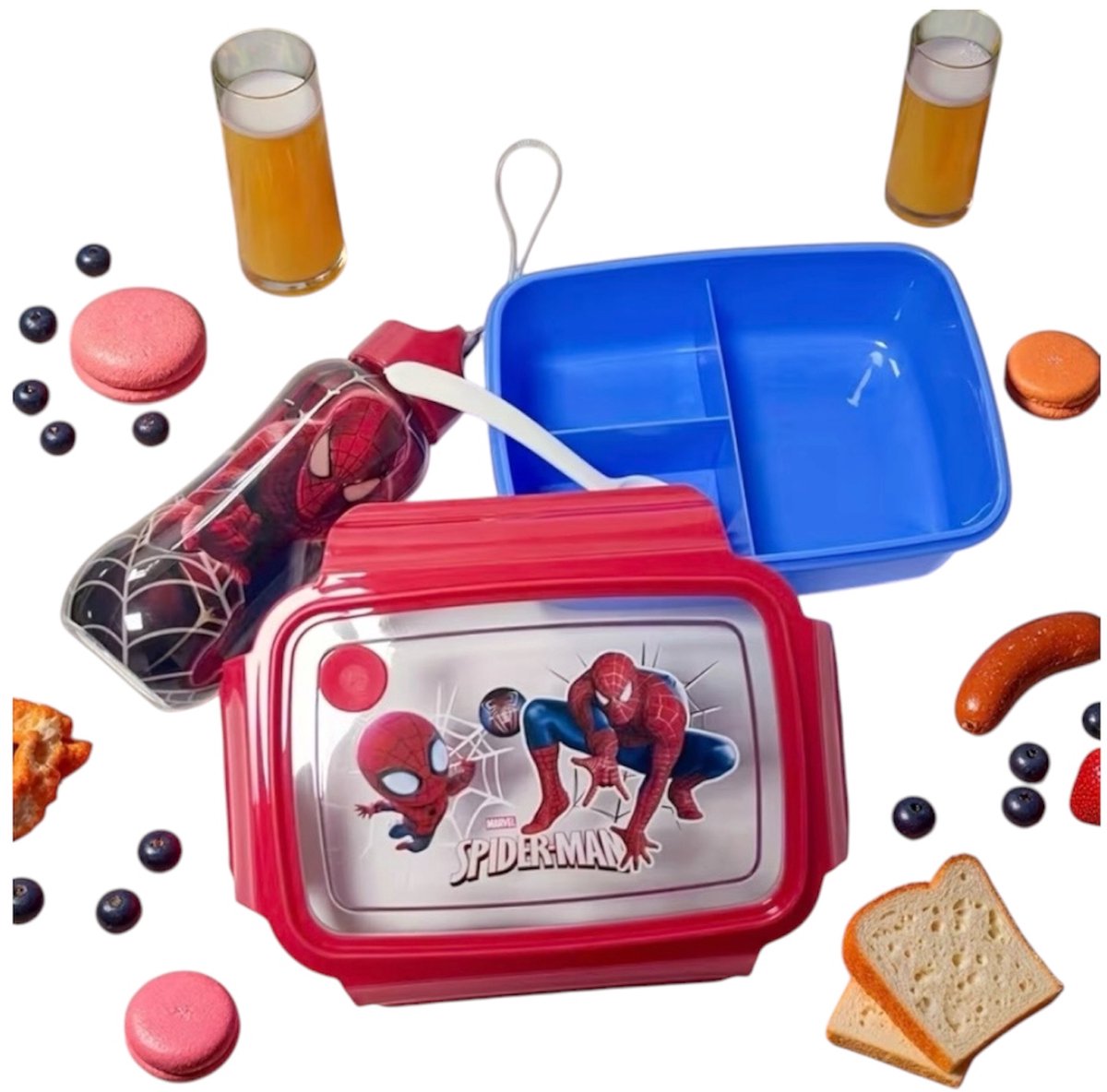 Twenty Two Spider-Man Lunchbox met lepel en drinkbeker voor kinderen | 3-delige set | kindvriendelijk | herbruikbaar | Bento Box | voor school, picknicken, camping, reizen | cadeau voor jongens