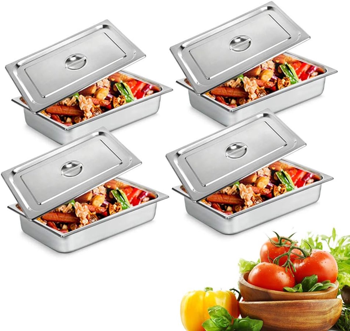 Voedselwarmers Set - Buffet Pannen - Catering en Feesten - Duurzaam Roestvrij Staal - 50x30x10cm - Zilver