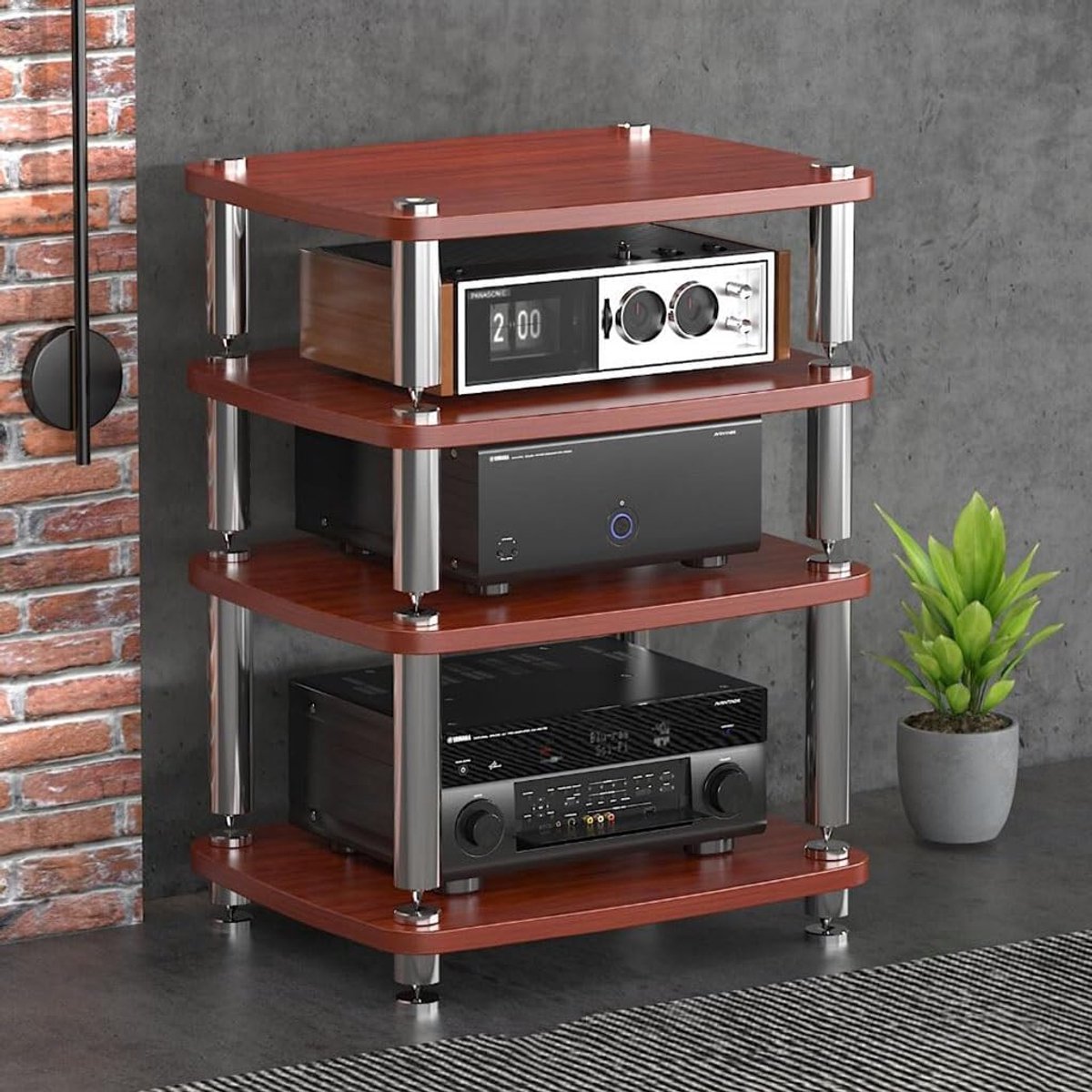 Audiokast 4 Lagen - Muziekmeubel Geluid - Home Cinema - Absorberende Voeten - 60x48x76 cm - Bruin