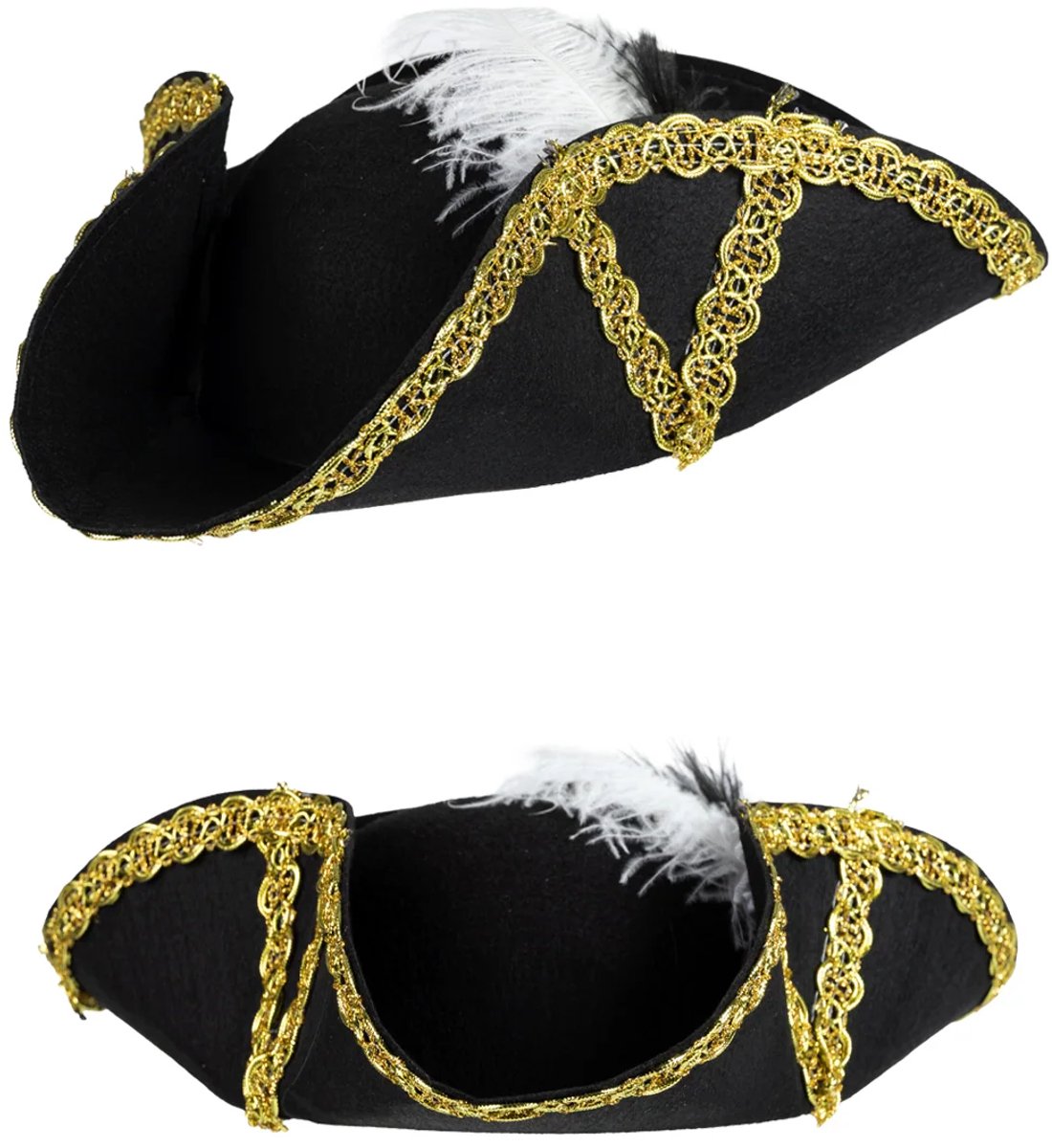 Piratensteek - hoed - zwart/goud- Driesteek hoed zwart met goudband