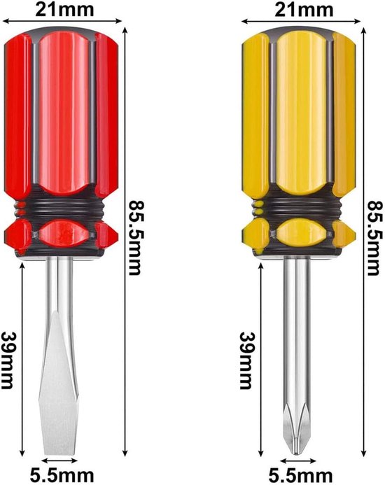 Daity Mini-schroevendraaierset met korte steel - tweekleurige schroevendraaiers met kleine steel - kruiskopschroevendraaier en platte schroevendraaier. van Daity — afbeelding 4