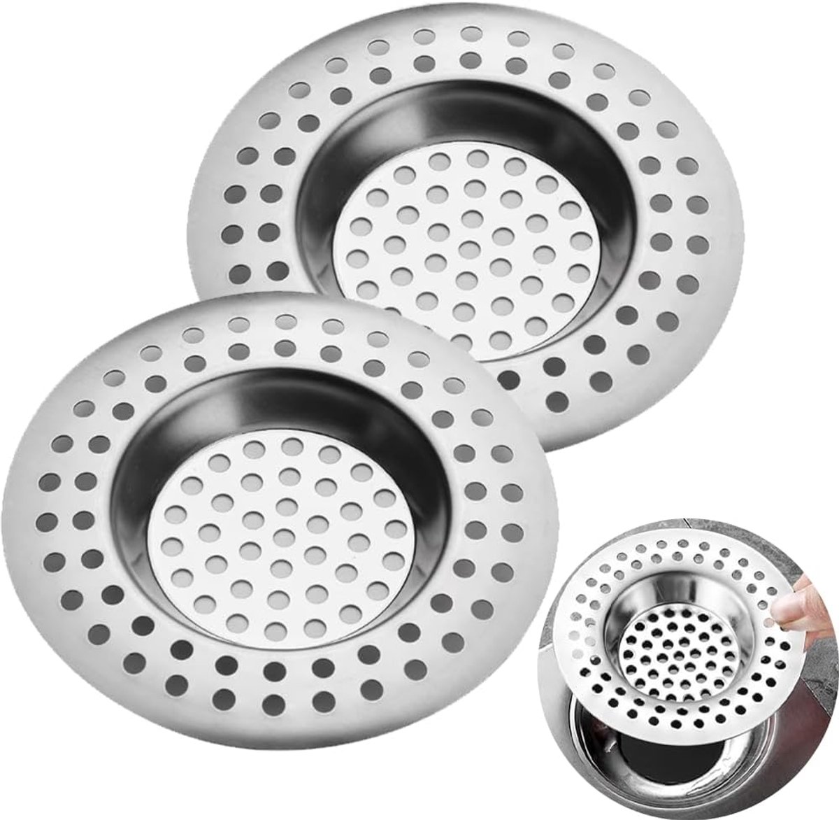 Afvoerfilter - 2-pack, RVS, voor keukenwasbak, anti-verstopping