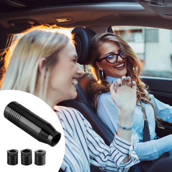 Versnellingspook Knop - Schakelpook Hendel - Auto Interieur - Aluminium Legering - 3 Adapters - Zwart — afbeelding 2