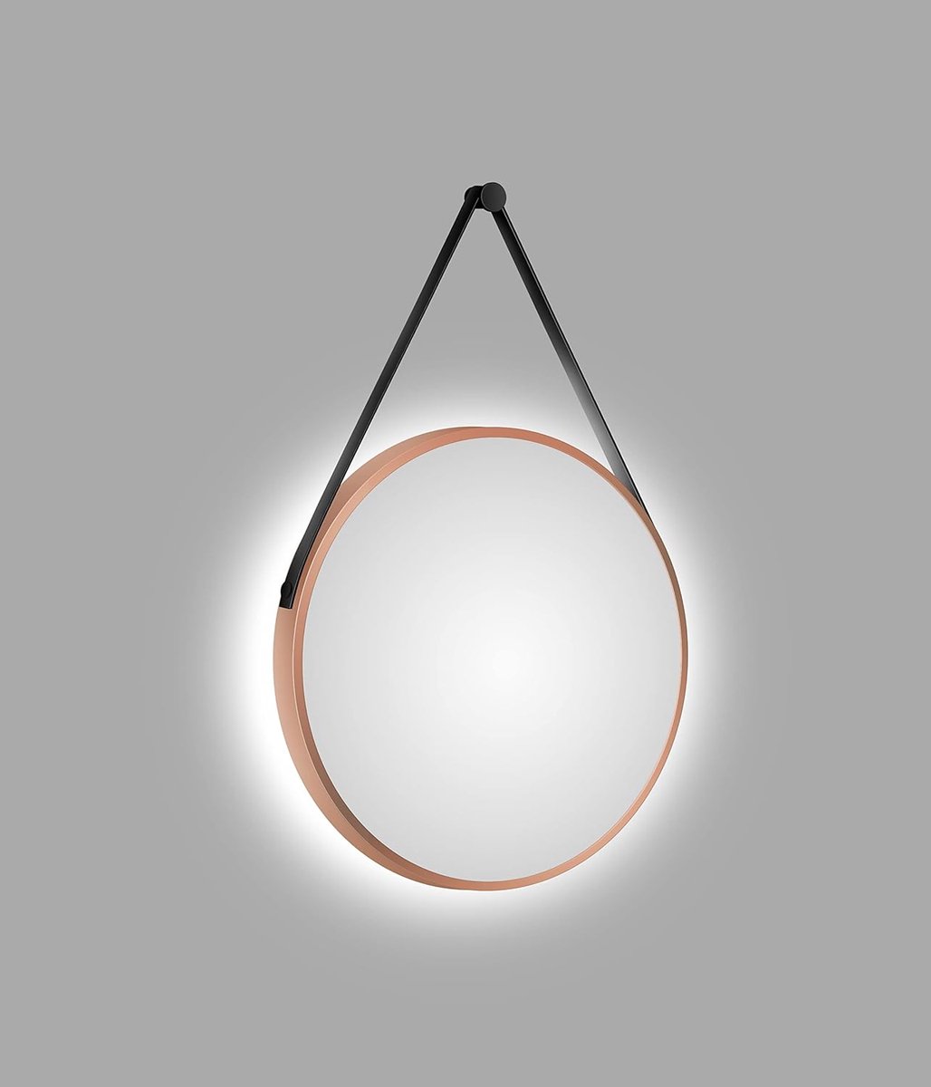 Decoratieve Wandspiegel - Ronde Spiegel - Badkamer Decoratie - Indirecte LED Verlichting - 50cm Diameter - Mat Koper