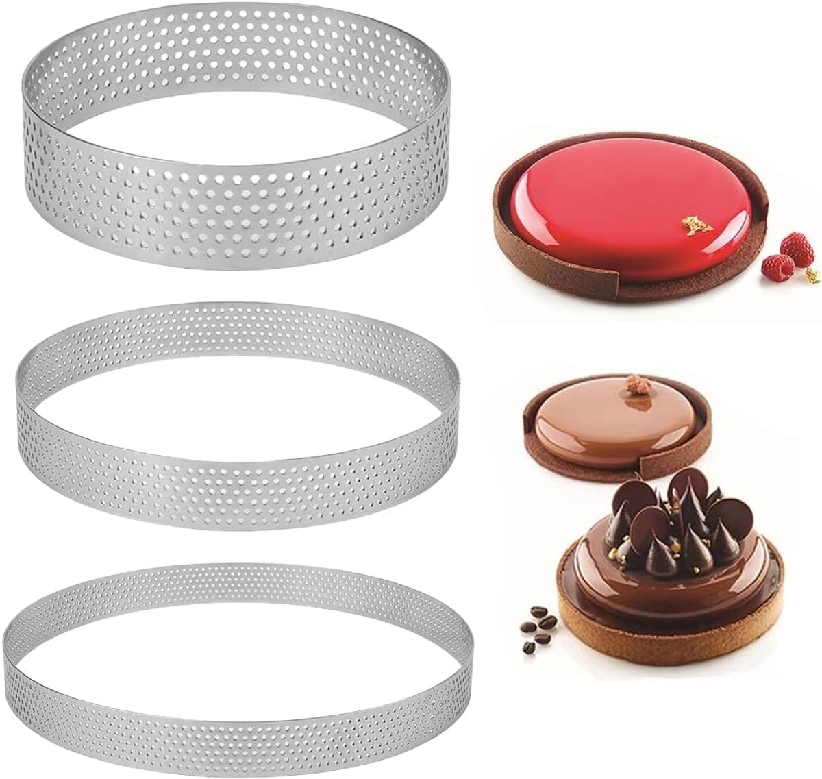 Taartringen Set - Bakvormen Rond - Bakken Desserts - Microgeperforeerd Ontwerp - 8 12 18 cm