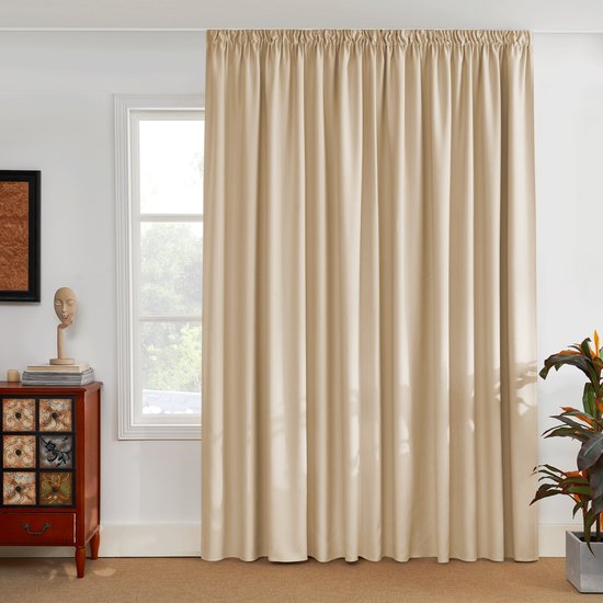 NICETOWN Kant en klaar Gordijn - Met Plooiband - Verduisterend - 300x245 cm -Beige - 1 Stuk