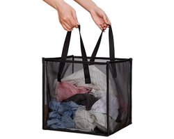 Opvouwbare Wasmand - Ademende Mesh Stof - Inklapbaar Lichtgewicht Waszak - Voor Badkamer, Slaapkamer, Studentenhuis - 33x33 cm - Zwart