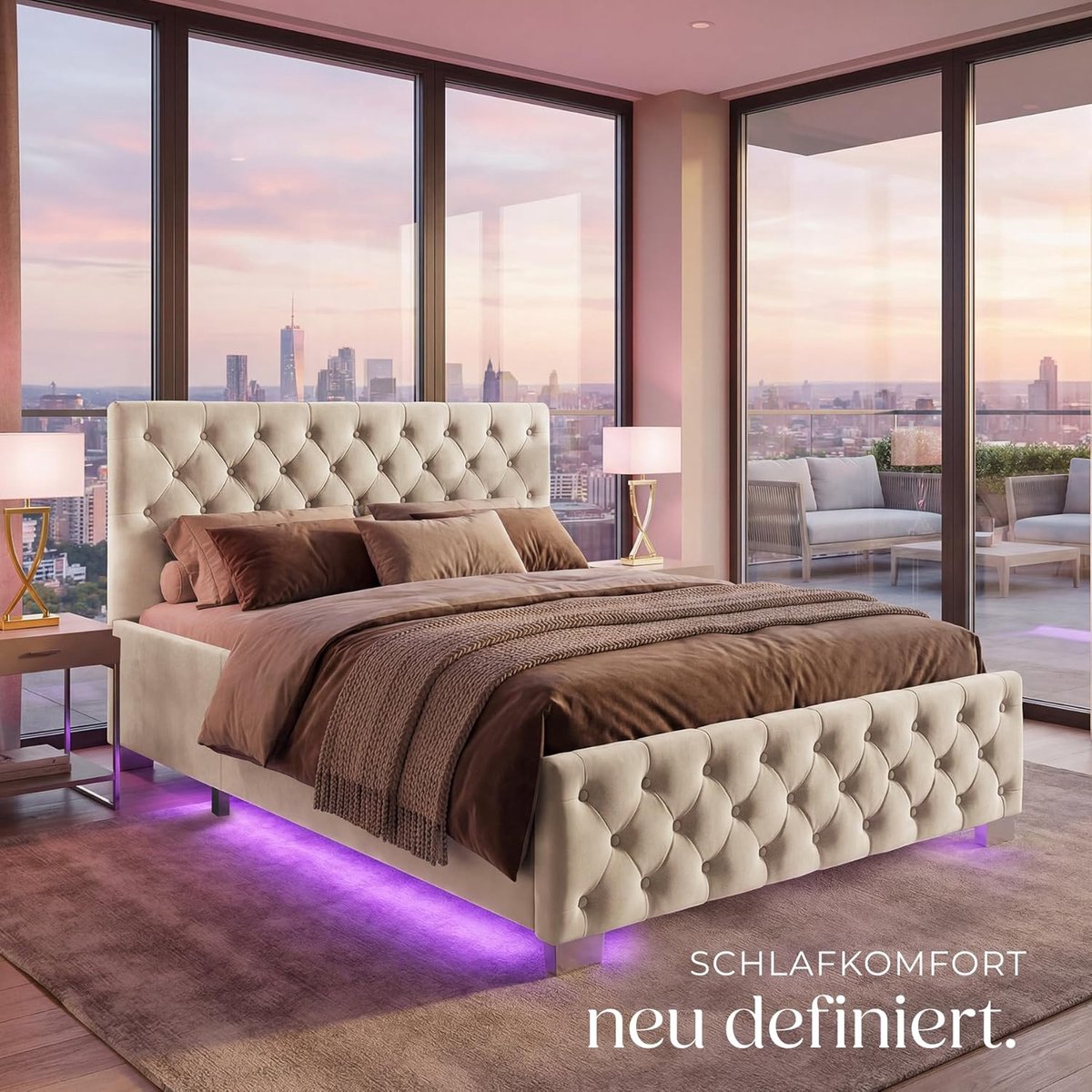Gestoffeerd Bed 120x200 cm met - 120x200 cm - cm LED-verlichting, Opbergruimte Gasdrukveer