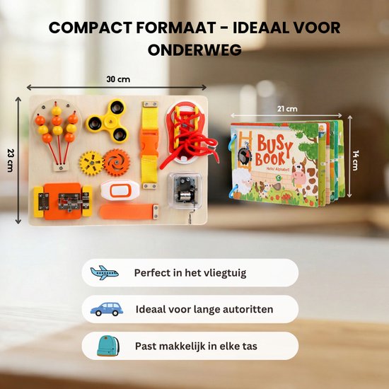 Montessori Busy Board Hout + Busy Book Set - Sensorisch Educatief Speelgoed vanaf 3 Jaar - Activiteitenbord - Fijne Motoriek - Reisspeelgoed - Speelgoed voor in de Auto van Merkloos — afbeelding 5
