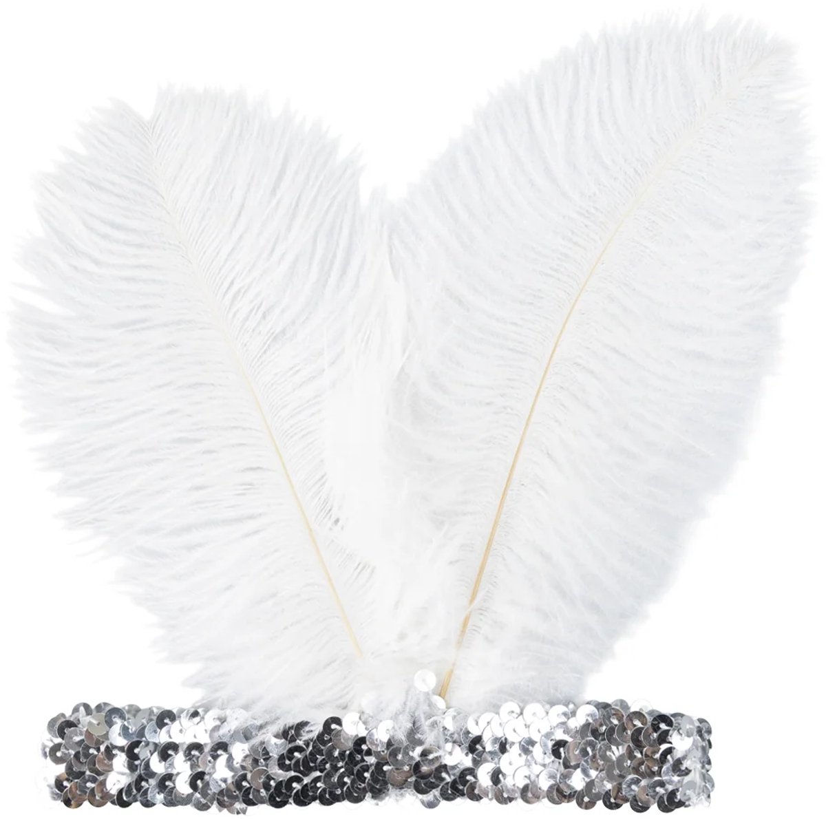 Charleston hoofdband – zilver met witte veren