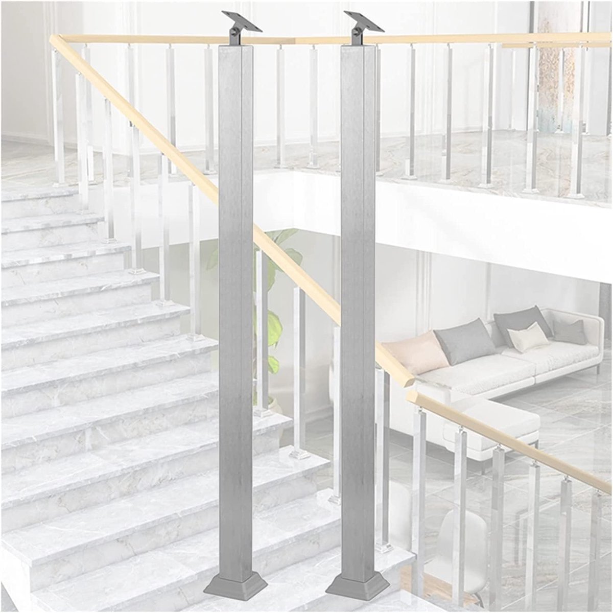 Baluster Paal - Trappaal RVS - Trappen Beveiligen - Verstelbare Hoek - 4x4 cm - Zilver