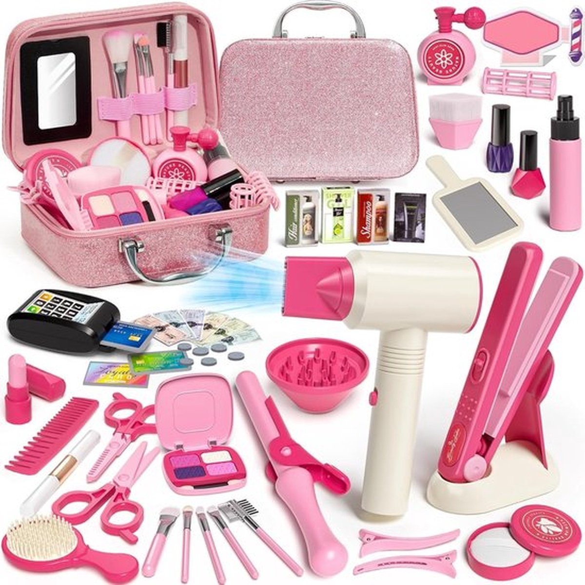Kappersset Kindermake-upkoffer Meisjeskapsalonkoffer Haarstylingaccessoires Nepcosmeticawinkel Rollenspel DIY Make-up Speelgoed Cadeaus voor Meisjes van 3 4 5 67 8