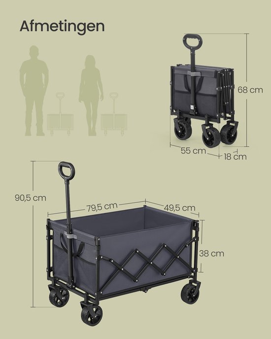SONGMICS GFW150GD01 - Opvouwbare Bolderkar - Met Trekstang en 4 Versterkte Wielen - Draagvermogen 120 kg - Voor Outdoor en Tuin van Songmics — afbeelding 5
