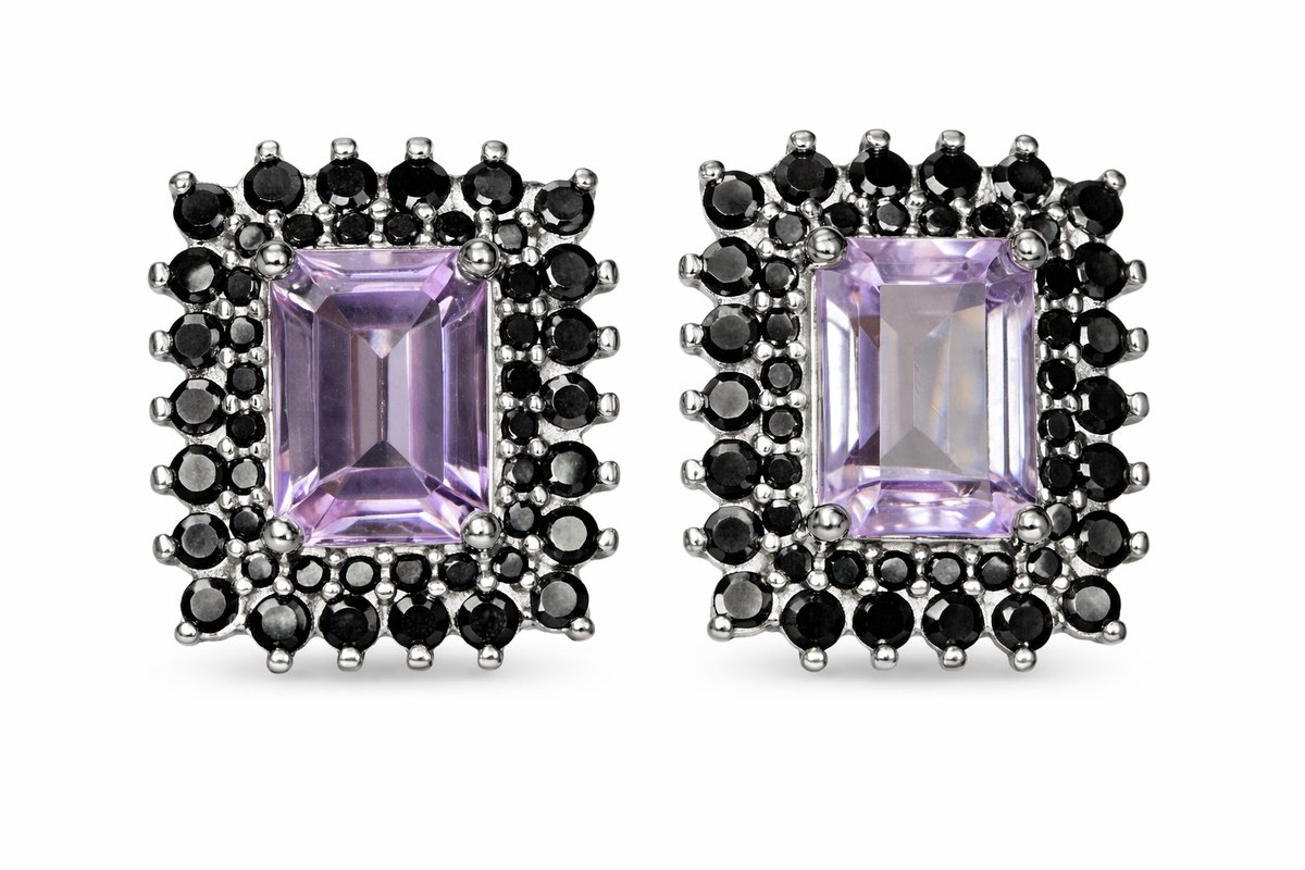 925 Zilveren Oorknoppen met Natuurlijke Amethist en Spinel - Rhodium Plated - Edelsteen Oorbellen Dames