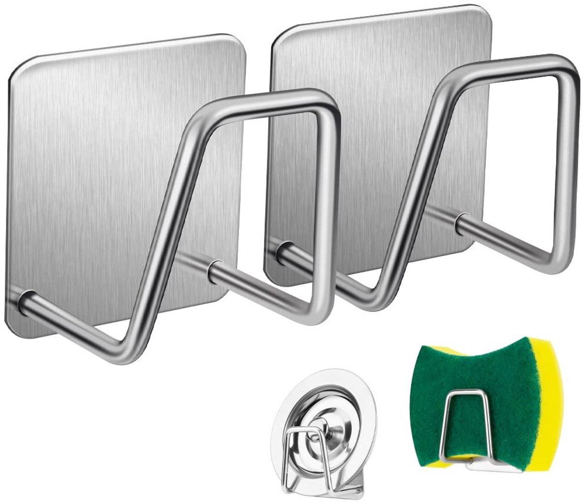 carmdering - Sponshouder - Gootsteen Organizer - Keukenrek - Sterke Zelfklevende Montage - Roestvrij & Waterdicht - SUS304 RVS - Compact Ontwerp - Bespaart Ruimte - 2 Stuks