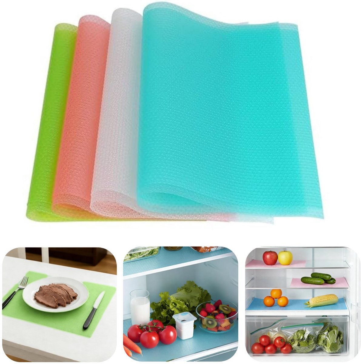 8 pack placemats - koelkastmatten - vochtwerende matten voor keukenkastjes - lade stof mat - opvouwbaar of te snijden - voor koelkasten, keukenkastjes, eettafels en lades (45*29 cm - diverse kleuren)