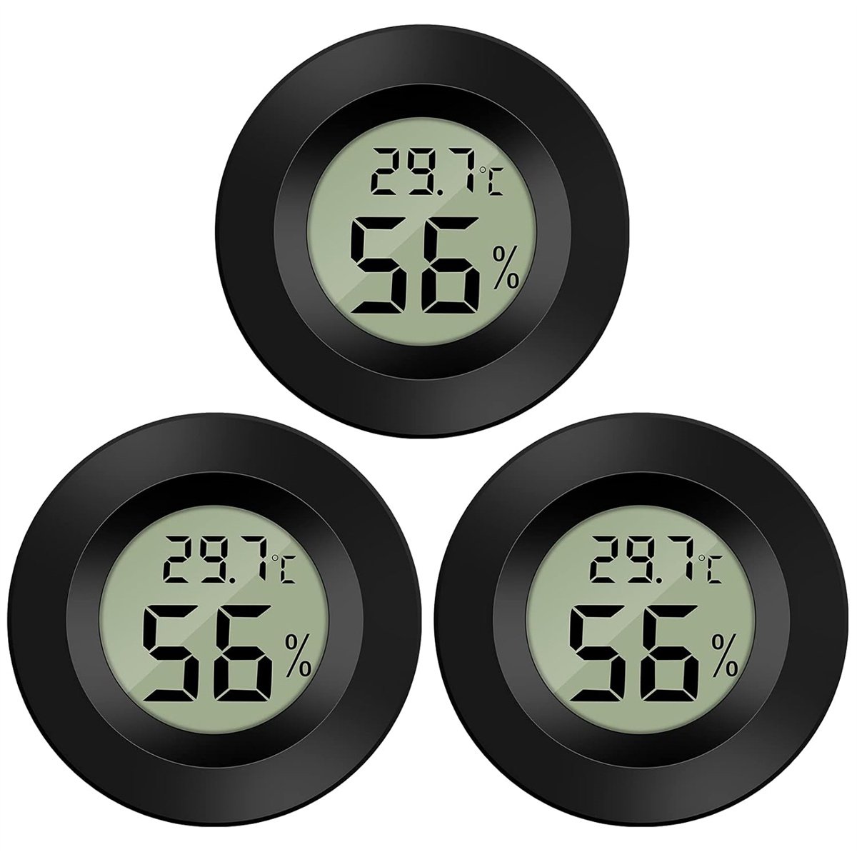 carmdering - 3-Pack - LCD digitale thermometer en hygrometer- Thermometer - Hygrometer - Mini - Digitaal - Draagbaar - Temperatuurindicator - voor kantoor, keuken, humidor, broedmachine, reptielen