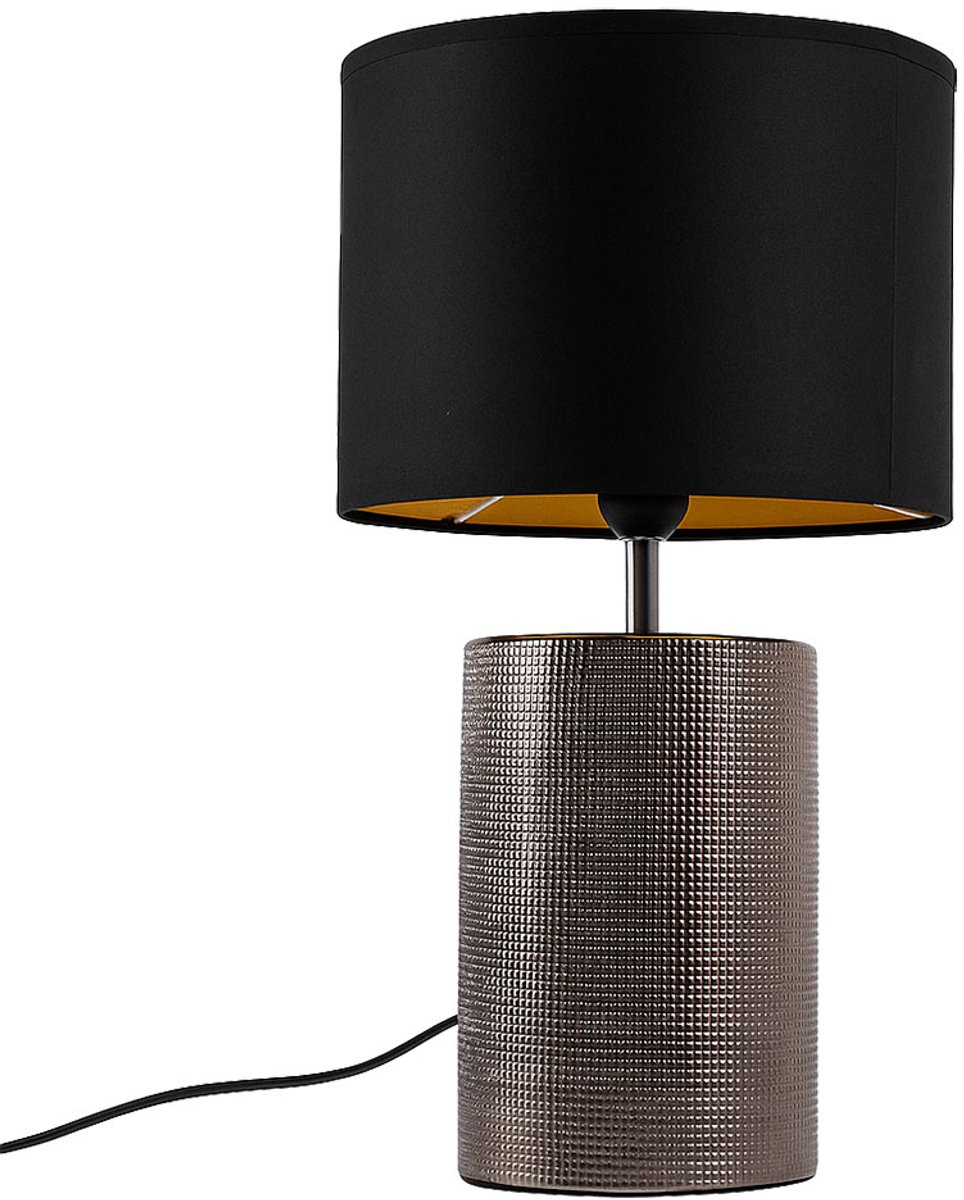 Tafellamp woonkamer tafellamp keramiek nachtlamp zwart chroom, kap van textiel, 1x E14 fitting, DxH 18,5x33 cm