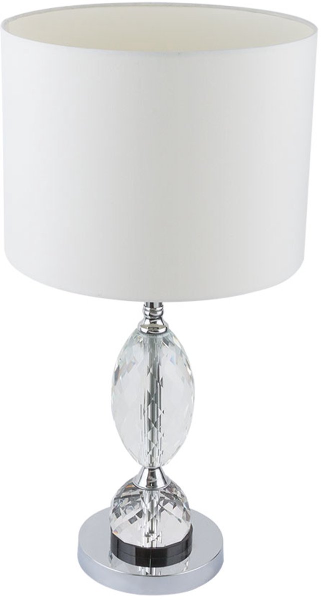 Schrijftafel Lamp Chroom Textiel Wit Kristal Glas Slaapkamer Kantoor