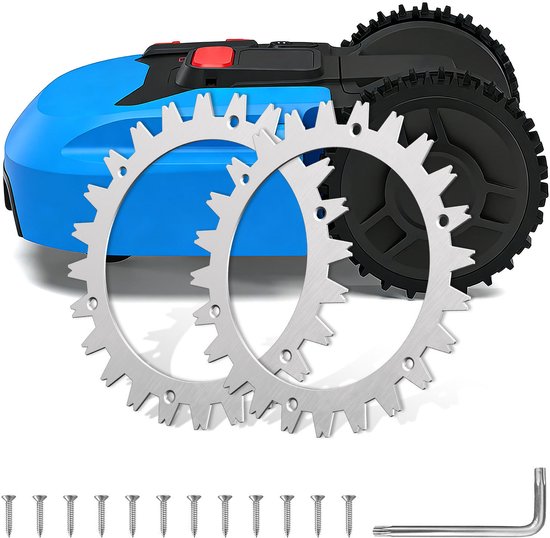 Robotmaaier wielplaten antislip 2-pack zilver 65# manganstaal grip spikes voor hellingen en nat gras