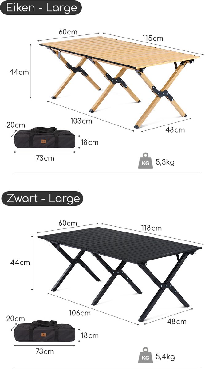 Naturehike Rollable Campingtafel - Lichtgewicht & Duurzaam - 118 × 60 x 44 cm - Aluminium - Zwart van Naturehike — afbeelding 4