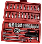 Dopsleutelset 46-delig 1/4 inch – Ratelset met bitdoppen, doppenset, Torx, Inbus, kruiskoppeling en verlengstukken – Gereedschapset voor auto & montage – Germat