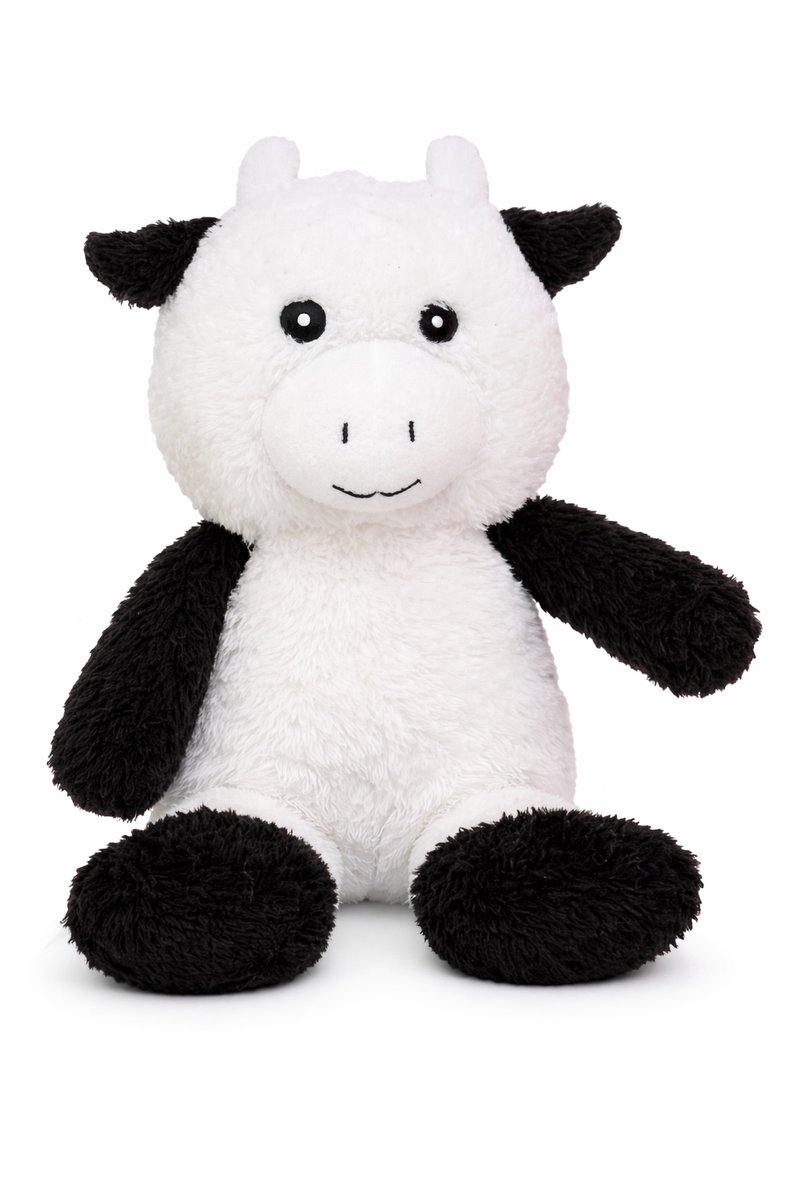 Koe (Wit/Zwart) Boerderij Pluche Knuffel 25 cm - Speelgoed Knuffels voor Kinderen Jongens Meisjes - Stier Bull Cow Plush