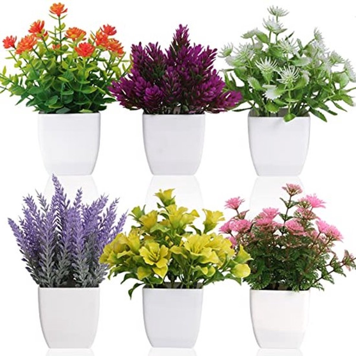 6 stuks Kunstplant in pot - kleine kunstplanten met kunstbloemen - decoratieve nep planten voor binnen en buiten, decoratie kunstplantjes voor huisdecoratie, op kantoor, tafel of plank