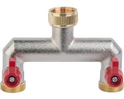 Waterverdeler / splitter - messing - 2 aftakkingen - 3/4” binnendraad kraanaansluiting en 2x aftakking met 3/4" buitendraad