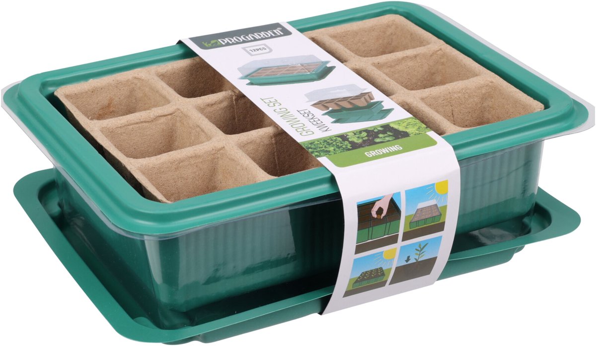 Pro Garden Stekpotje / kweekpot in kweekbak - 4x stuks - 20 x 15 x 6,5 cm - turfpotjes - moestuinpotjes