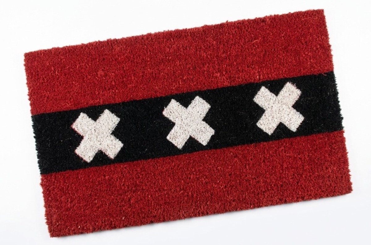 Amsterdam Deurmat - Kokosvezel - 40 x 70 cm - Amsterdamse vlag - Ajax - Origineel Cadeau - Deurmat buiten - Antislip