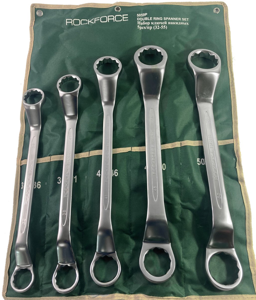 Rockforce 5059P - Gebogen Ringsleutelset - Chroom-Vanadiumstaal - 5 Delig - 32-55mm