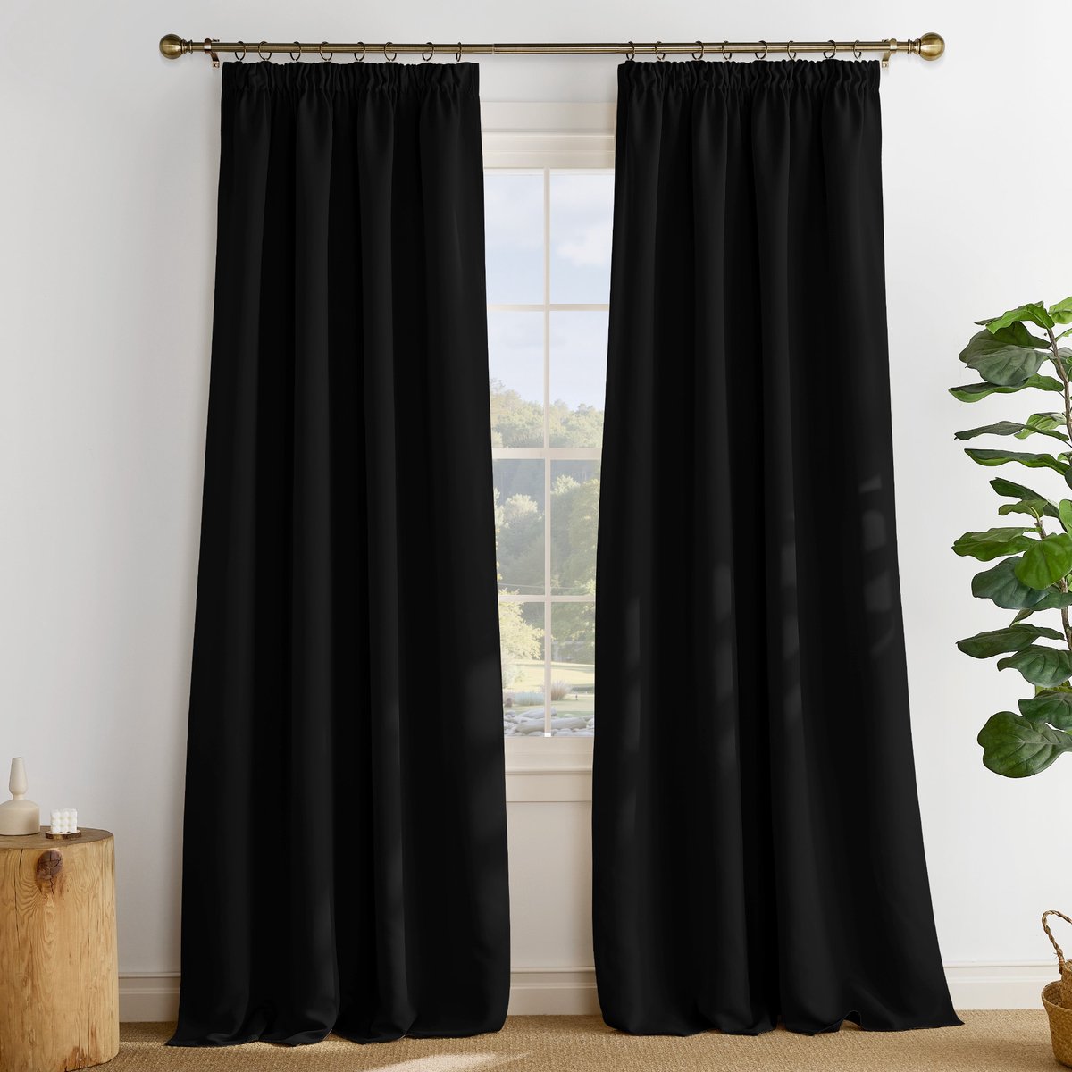 NICETOWN Kant en klaar Gordijnen - 95% Verduisterend - Met Plooiband - 140x260 cm - Zwart - 2 Stuks