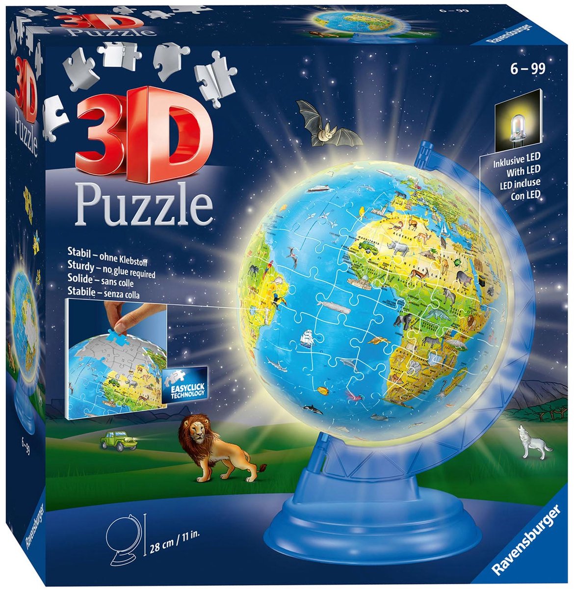 Ravensburger XXL Globe (Engels) Night Edition - 3D puzzel - 180 stukjes