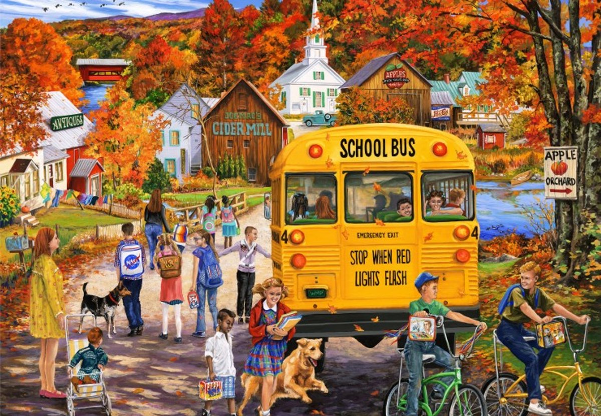 Bluebird Puzzle legpuzzel The School Bus - 1000 stukjes kleurrijk.