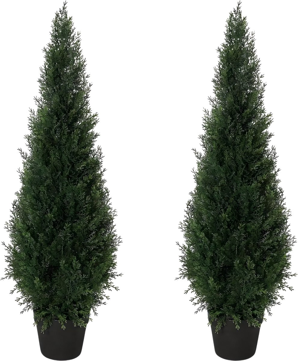 Kunstmatige Cederplant Set 2 Stuks 90/120 cm - Hoge Kunstplant voor Binnen - Natuurlijke Groene Sierplant