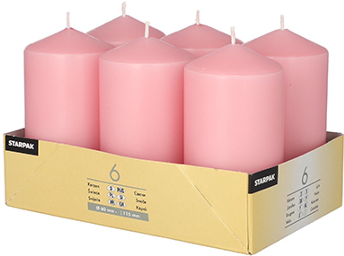 4x 6 Stompkaarsen Ø 60 mm · 115 mm oudroze