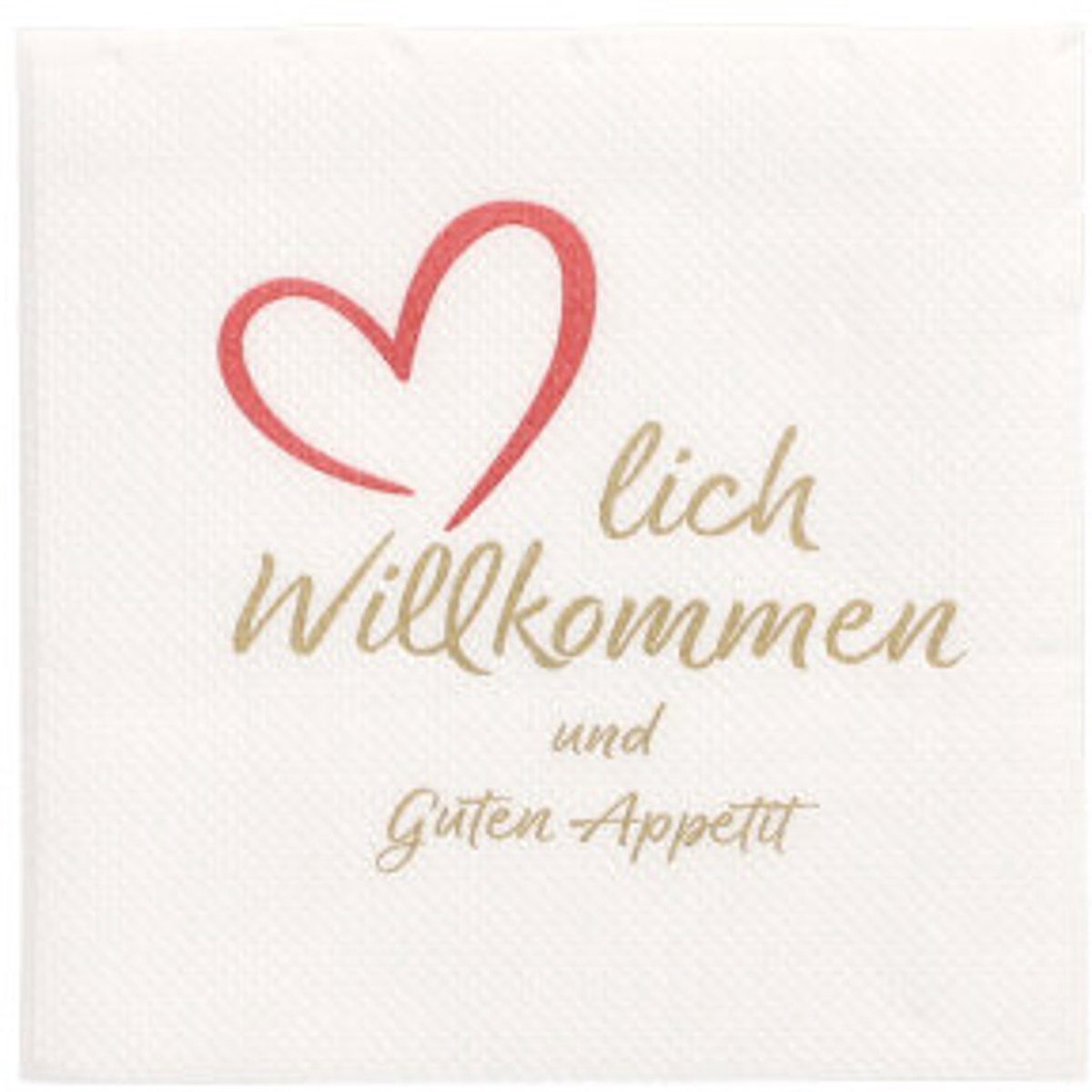 16x 125 Servetten 2-laags PUNTO 1/4 vouw 20 cm x 20 cm wit Herzlich Willkommen & Guten Appetit